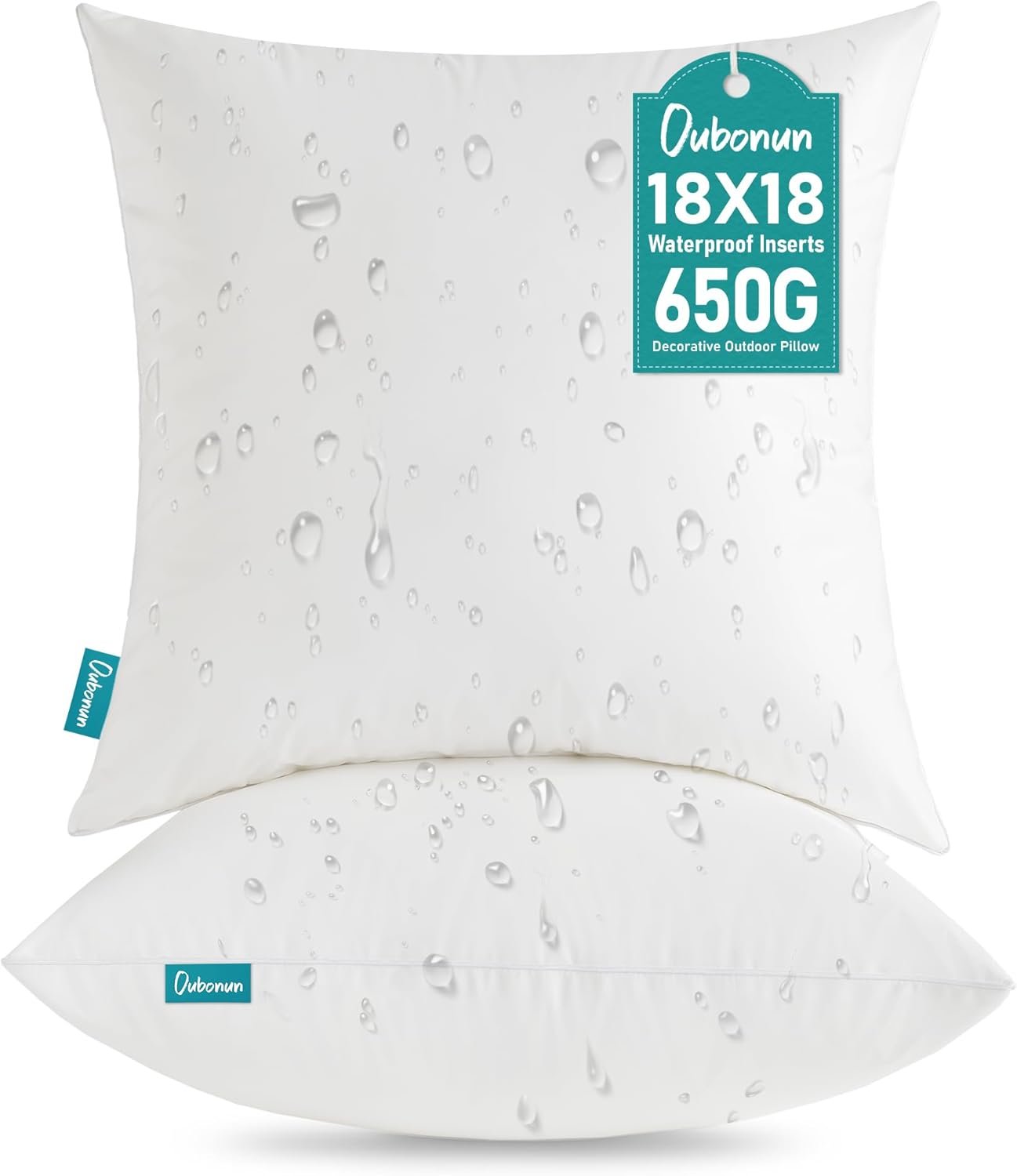 Oubonun 18 x 18 Outdoor Pillow Inserts (Pack of 2) – Square Waterproof Throw Pillow – Decorative Throw Pillows Insert for Couch Sofa Bed Patio Furniture – White Pillow