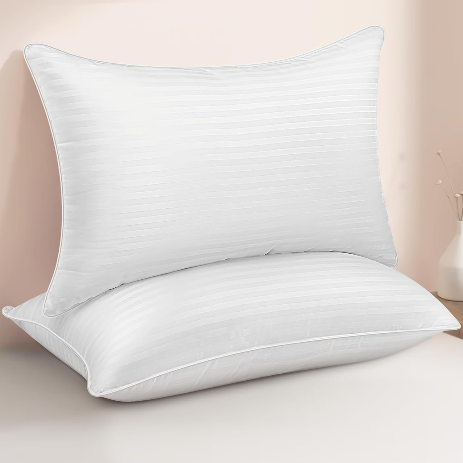 Queen Size Bed Pillows Set of 2 – Breathable Premium Down Alternative Sleeping Pillows for Side, Back, and Stomach Sleepers Fluffy Hotel Quality Soft Microfiber Fill Cooling Skin-Friendly