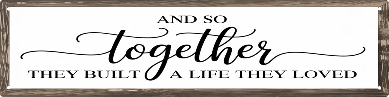 CSWLJS Rustic Metal Tin Signs And So Together They Built A Life They Loved Kitchen Sign Wall Decor White Vintage Farmhouse Bar Decor For Home Pantry Dining Room Coffee Shop 4×16 In