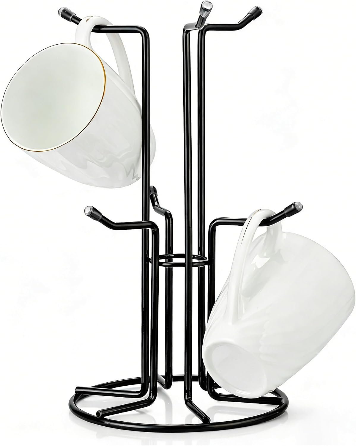 Mug Tree for Counter, Coffee Mug Holder for Large Mugs with 6 Hooks, Metal Cup Tree Stand for Countertop, Cup Holder Hanger Rack Display, Kitchen Coffee Bar Decor, Black