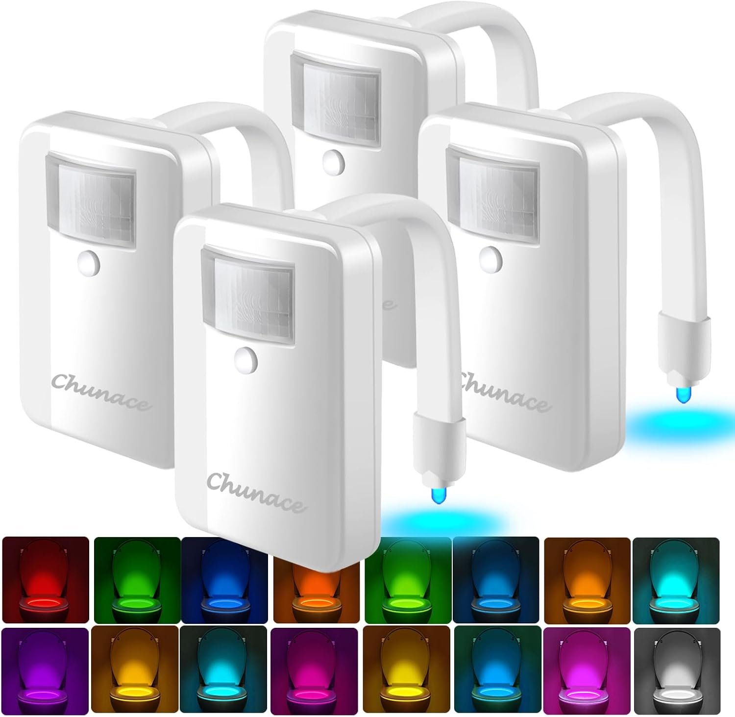 Chunace 4 Pack Toilet Lights Inside Toilet Bowl with Motion Sensor | Color LED Night Light Motion Activated for Kids Potty Training & Seniors Bathroom Safety, Housewarming Gift for Men