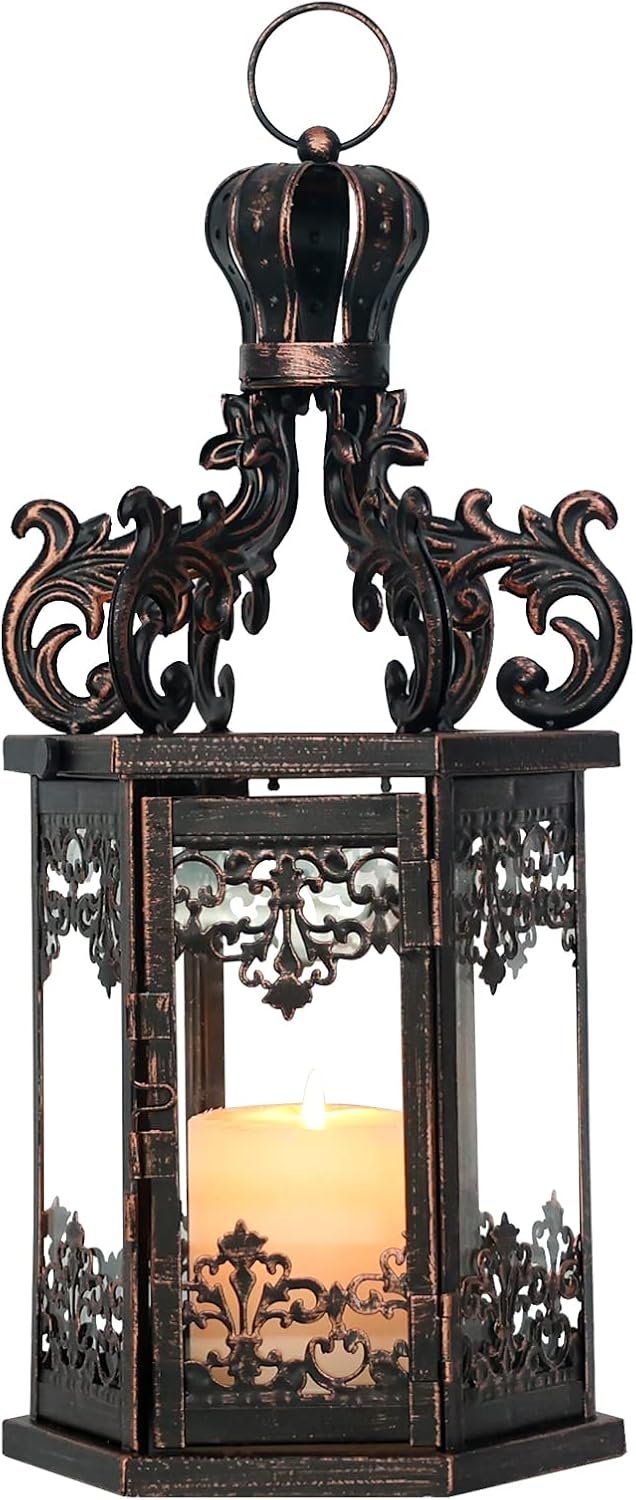 NEEDOMO Large Lanterns Decorative Outdoor, 17.7″ Black Lanterns Decor Indoor with Tempered Clear Glass, Vintage Metal Hanging Candle Holder for Patio, Front Porch, Table, Wedding, Shelf