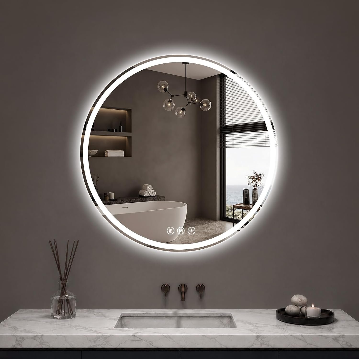 Round LED Bathroom Mirror, 28 Inch Bathroom Mirror with Dimmable Lights, Lighted Bathroom Mirror for Wall, 3 Color Temperatures, HD Shatterproof Tempered Glass