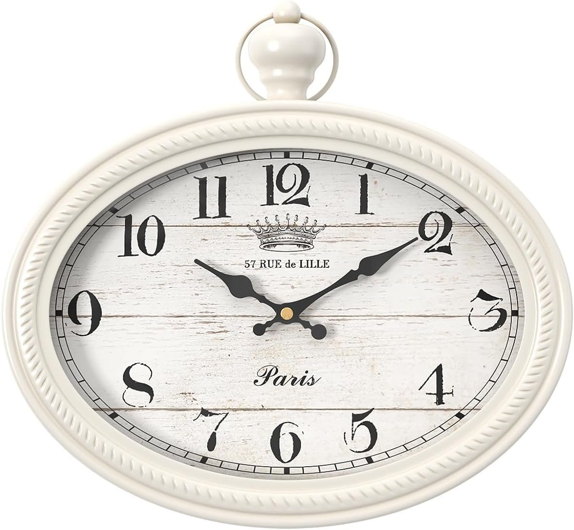 Retro Oval Wall Clock. White Vintage Antique Style. Battery Operated Decor Wall Clocks for Farmhouse, Living Room,Kitchen,Bedroom,Bathroom (10.5″ H x 11.3″ W)