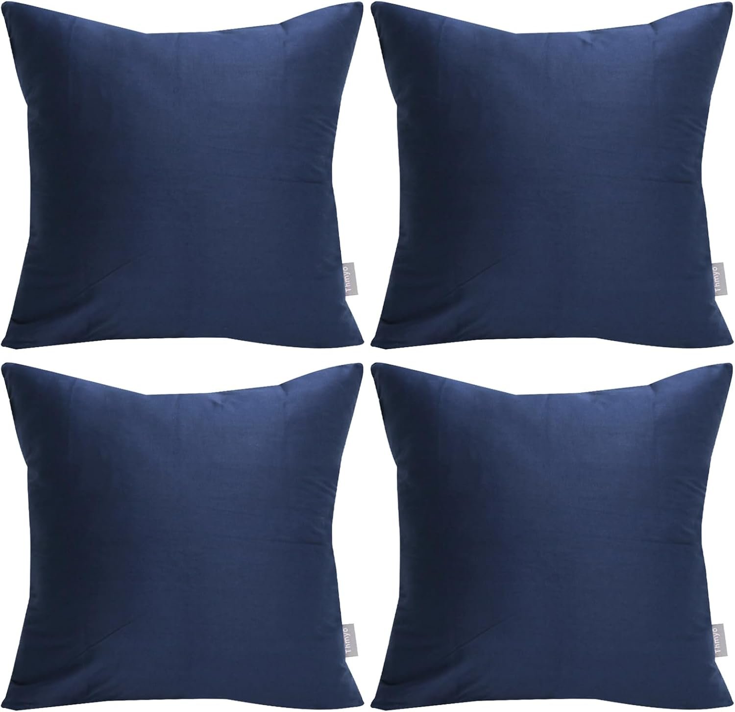 Thmyo 4-Pack 100% Cotton Comfortable Solid Decorative Throw Pillow Case Square Cushion Cover Pillowcase Sublimation Blank Pillow Covers Christmas DIY Throw Pillowcase(18x18inch/45x45cm,Midnight Blue)