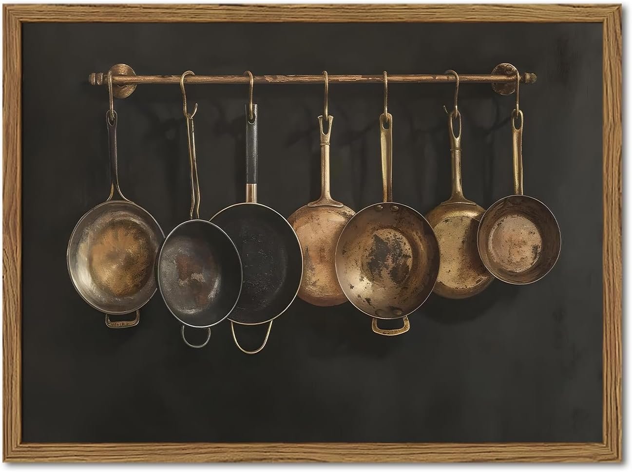 Framed Vintage Kitchen Canvas Wall Art, Farmhouse Pans Pictures Wall Decor Prints, Rustic Hanging Pots Paintings Poster Antique Home Decor Artwork for Dining Room Living Room 12×16 inch