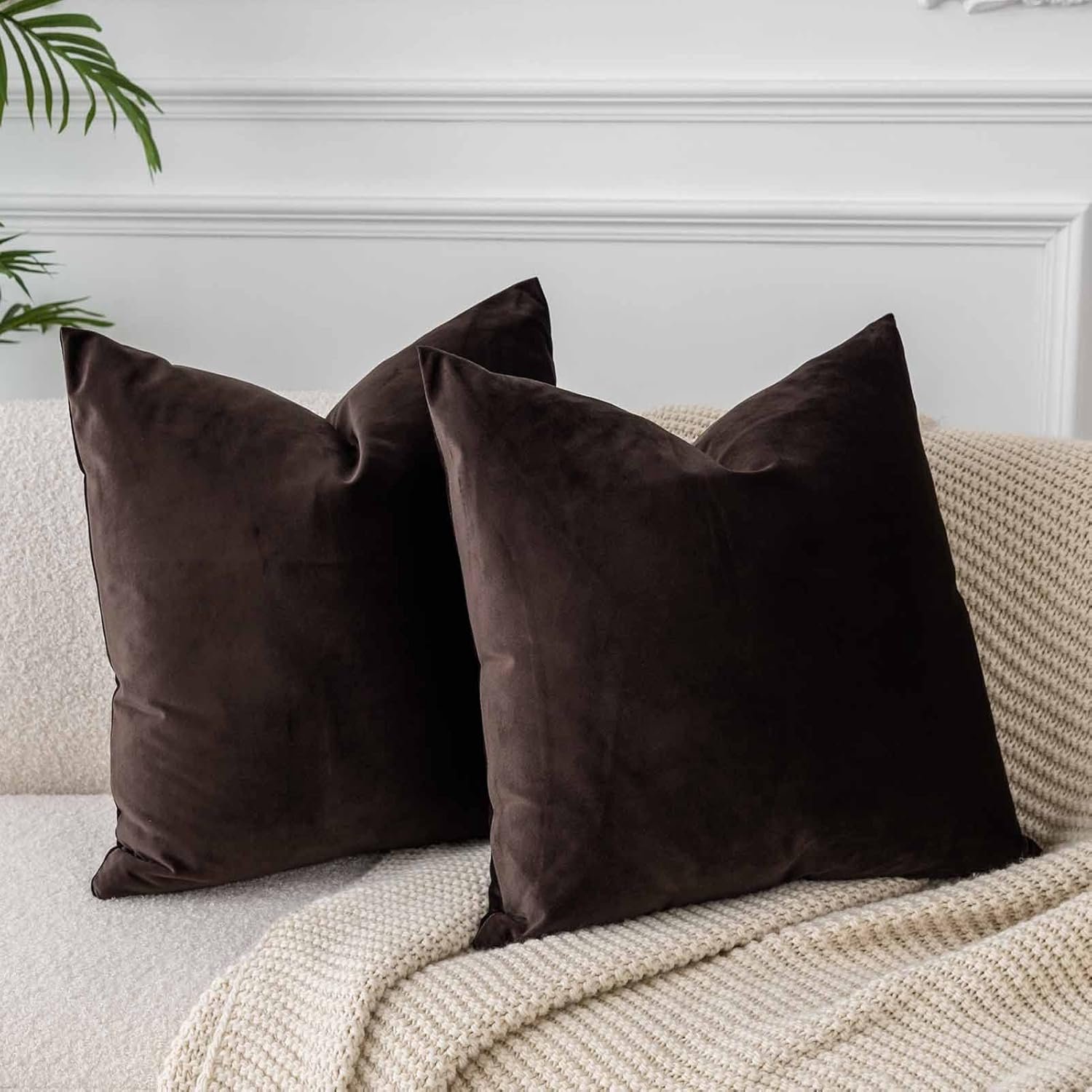 JUSPURBET 26×26 Decorative Velvet Throw Pillow Covers Cases Set of 2,Coffee | Cozy Soft Cushion Covers with Invisible Zipper for Couch Sofa Bed Living Room Bedroom Home Decor