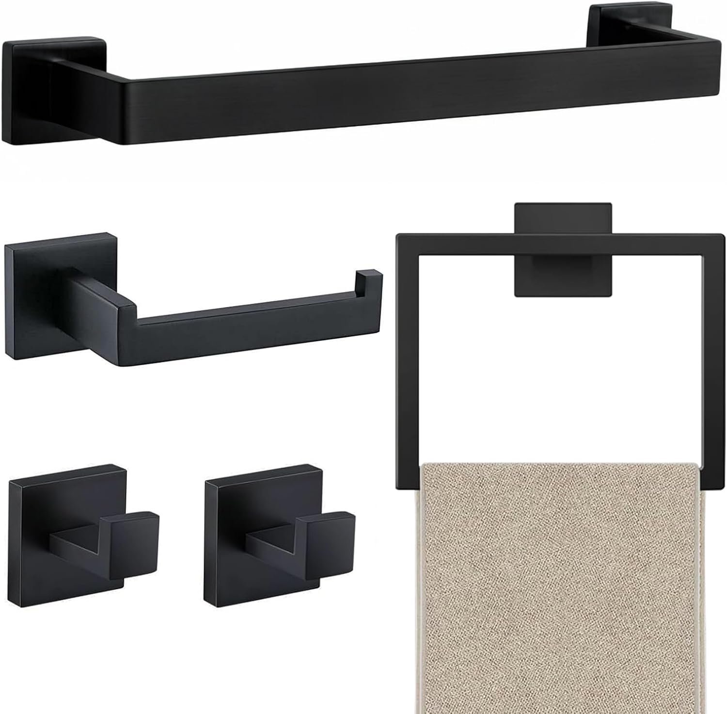 JOPOFI 5 Piece Bathroom Towel Bar Set – Thicken Stainless Steel Bath Towel Holder, 15.7 Inch Towel Racks for Bathroom Wall Mounted, Bathroom Hardware Accessories Set – Matte Black