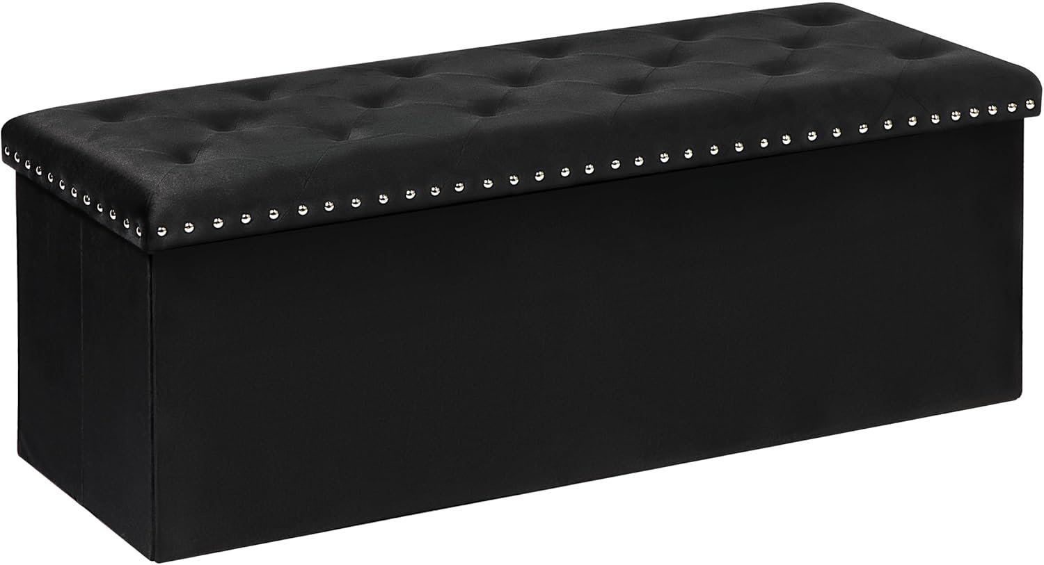 B FSOBEIIALEO Storage Ottoman Bench, Folding Tufted Ottomans with Storage, Extra Large 140L Storage Boxes Footrest Bench for Bedroom, Luxury Velvet Fabric 43 Inches Black
