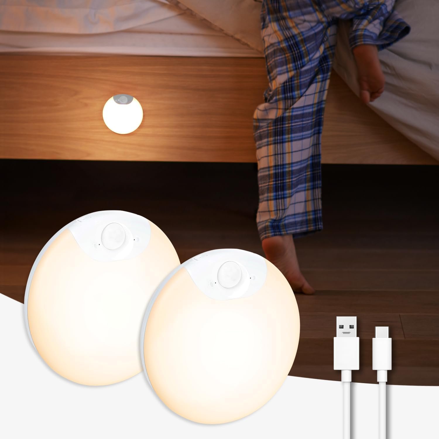 DAZZY DOT Motion Sensor Night Light (2 Pack) | Rechargeable, Magnetic, Stick-On, Dimmable Brightness, Ideal for Stairs, Bathroom, Wall, Cruise, Cabinet, Hallway, Closet
