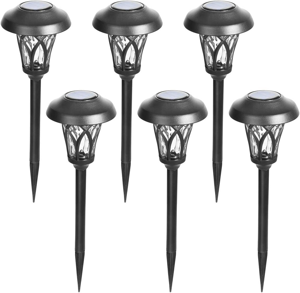 GIGALUMI 6 Pack Solar Pathway Lights Outdoor, Metal Glass & ABS Solar Landscape Lights Waterproof IP65, Warm White Solar Powered Garden Lights for Yard Patio Walkway Driveway (Black)