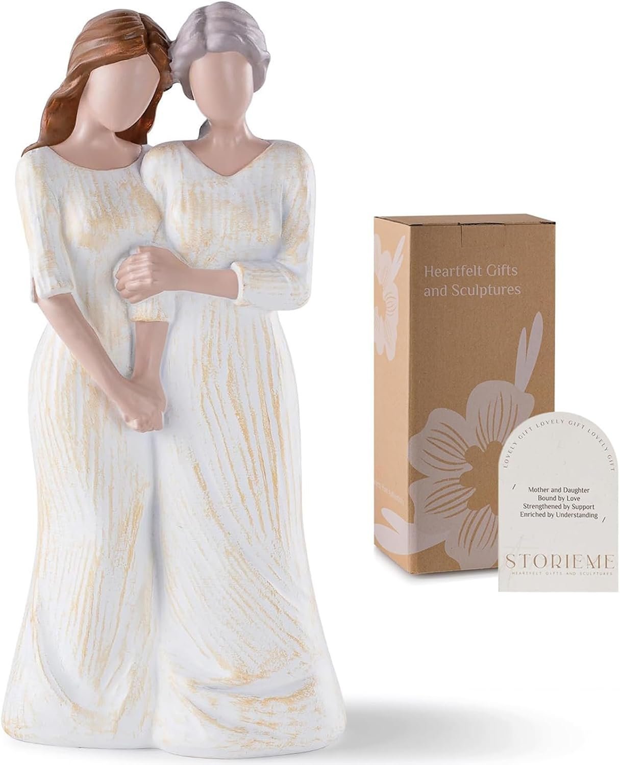 Storieme Mom Birthday Gifts from Daughter: 7.7″ Hand-Painted Mother Daughter Resin Figurine Statue – Sentimental Mothers Day Home Shelf Decor for Women