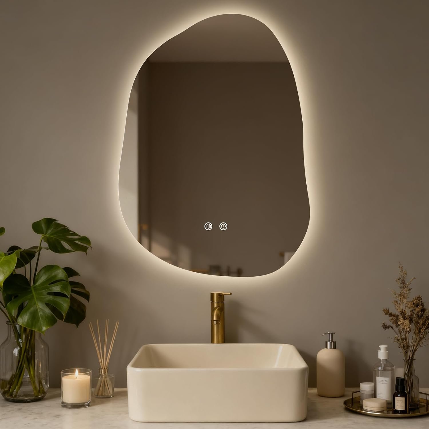 WallBeyond LED Bathroom Mirror with Lights, 22 x 30 Inch Led Bathroom Vanity Mirror for Wall, Anti Fog Mirror for Bathroom, 3 Colors and Dimmable Light, Horizontal/Vertical