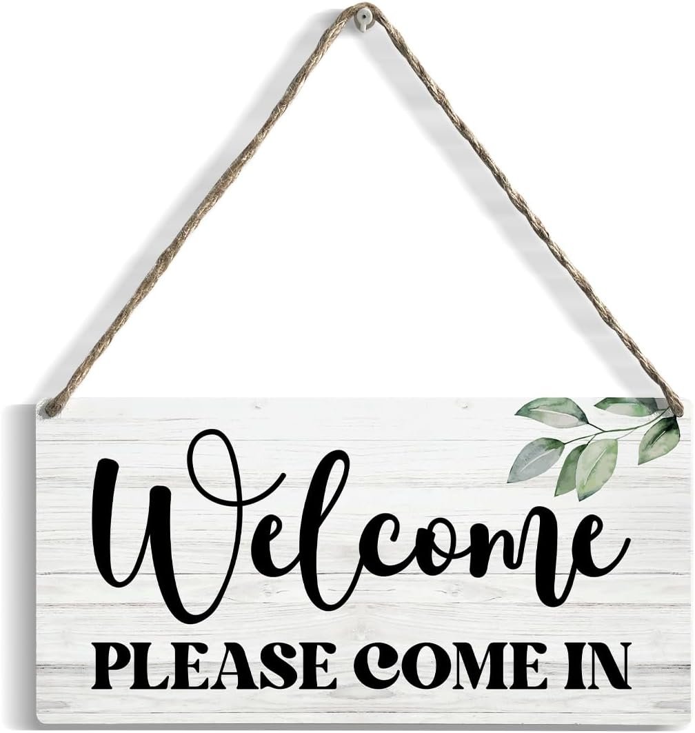 Front Door Welcome Sign, Welcome Please Come In Signs, Wooden Hanging Plaque 12 x 6 Inch, For Home Porch Entrance Decoration