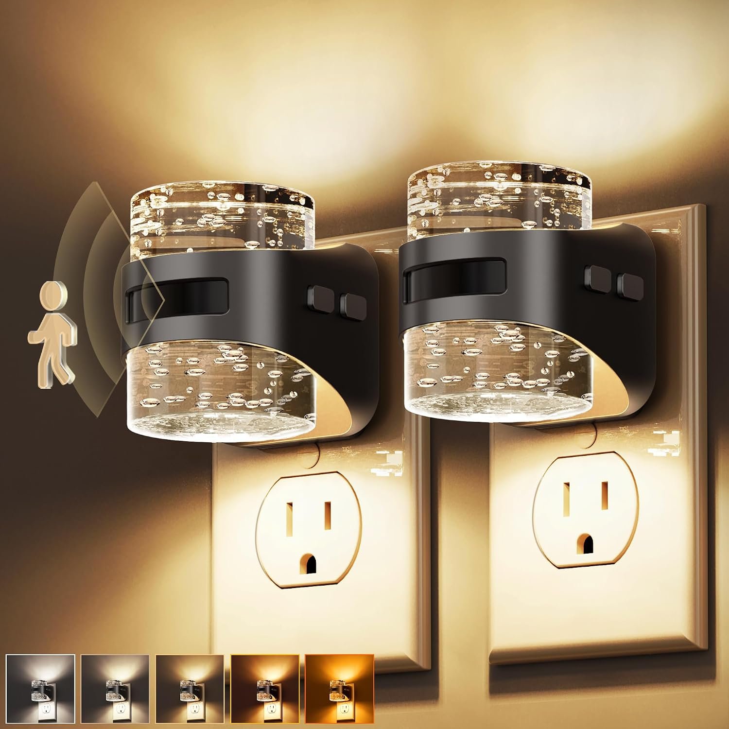 L LOHAS LED Motion Sensor Night Light, Bubble Night Lights Plug into Wall,2 Pack 5CCT Color Temperature Change Night-Light,Dimmable Nightlights with Dusk to Dawn Sensor for Rooms Bathroom Hallway