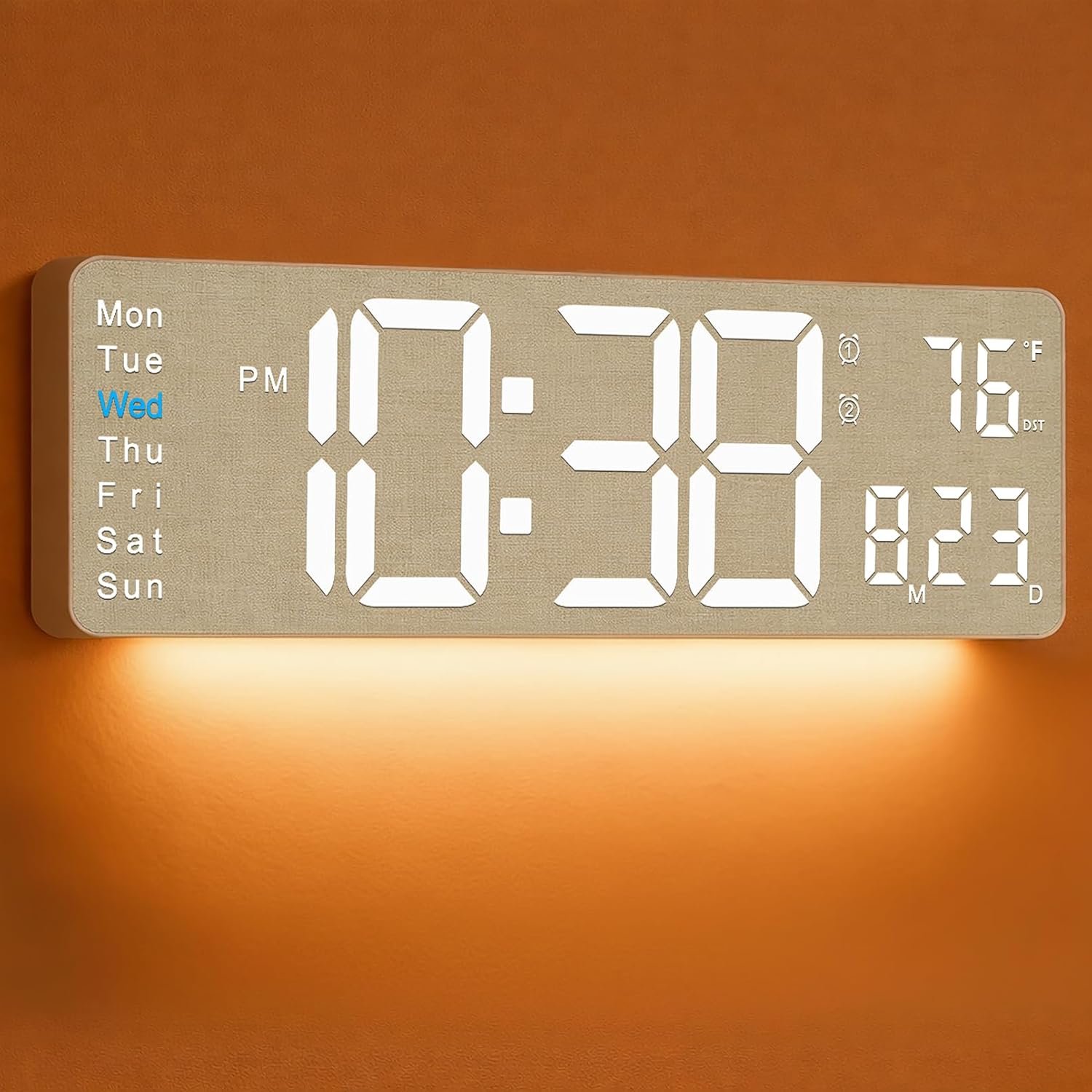 MASHI 2026 Upgrade Digital Wall Clock, 16″ Large Display Digital Clock with Remote Control, Auto-Dimming Wall Clock with Night Light, DST, Date Week,Temp for Living Room, Gift for Elderly (Beige)