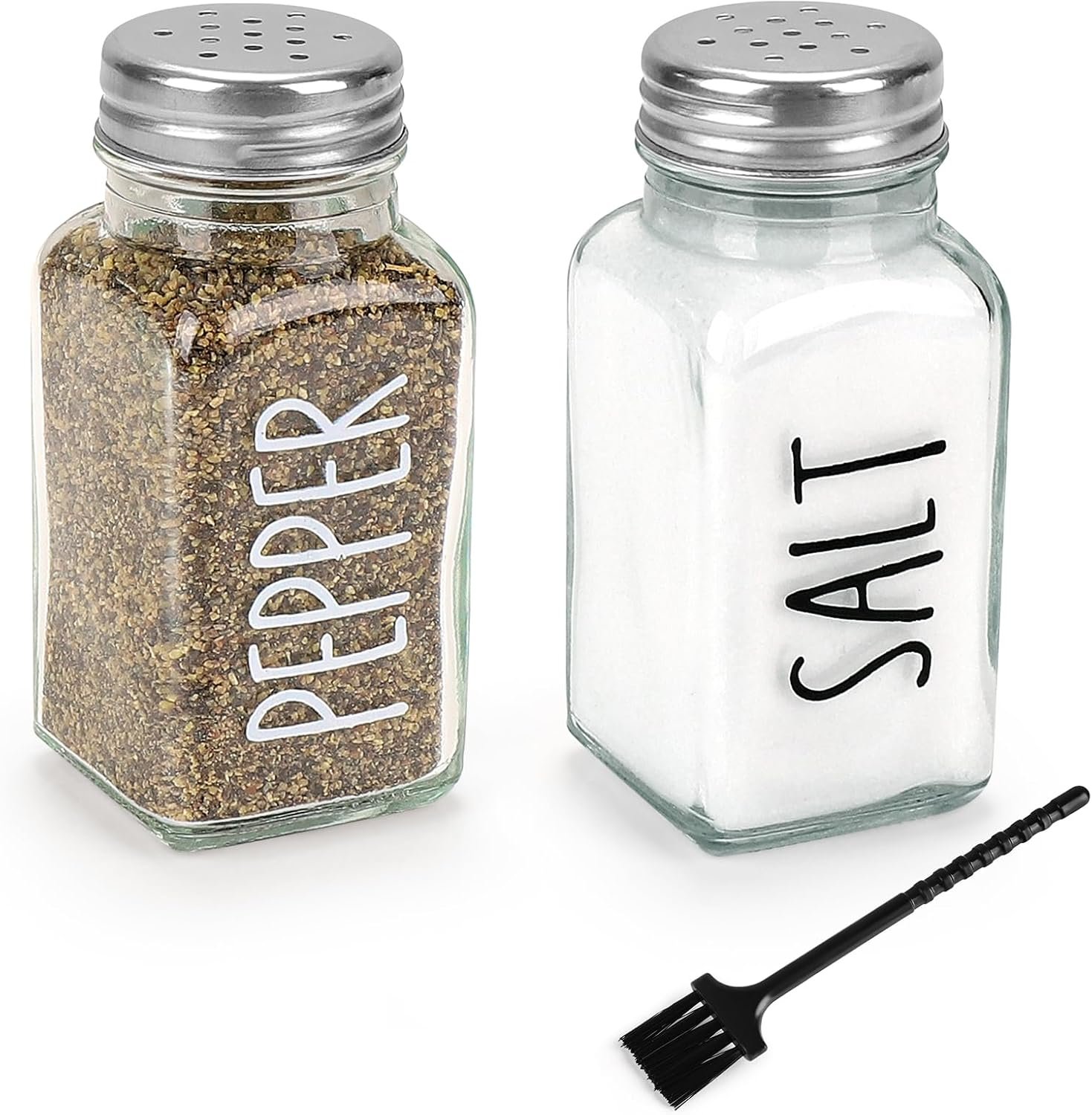 Accmor Salt and Pepper Shakers Set, 3oz Glass Salt Pepper Shaker Containers with Stainless Steel Lids for Rustic, Farmhouse, Home Kitchen, Restaurant, Transparent