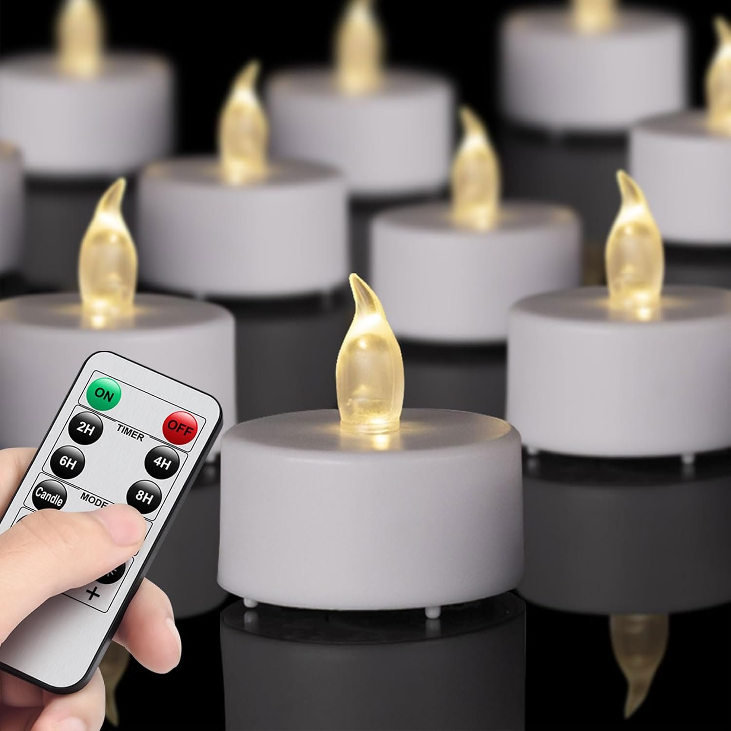 12Pack LED Flameless Battery Tea Lights,Remote Control,Flicker Warm White | Bright flicker flameless tealights, Battery Operated,Remote Control,200h long battery life,for party holiday & home decor