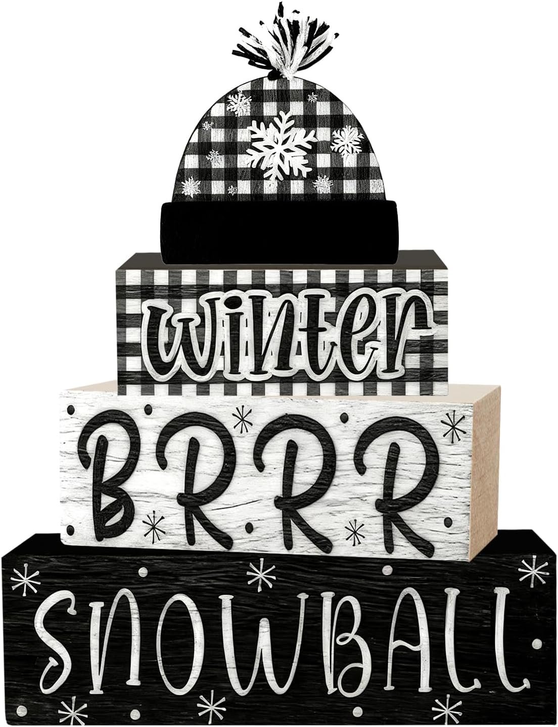 4 Pcs Christmas Decorations Indoor – Wooden Snowball Table Decoration for Home – Christmas Centerpiece For Table – Winter Tiered Tray Decor Rustic Farmhouse Xmas Gift for Home Kitchen Mantel