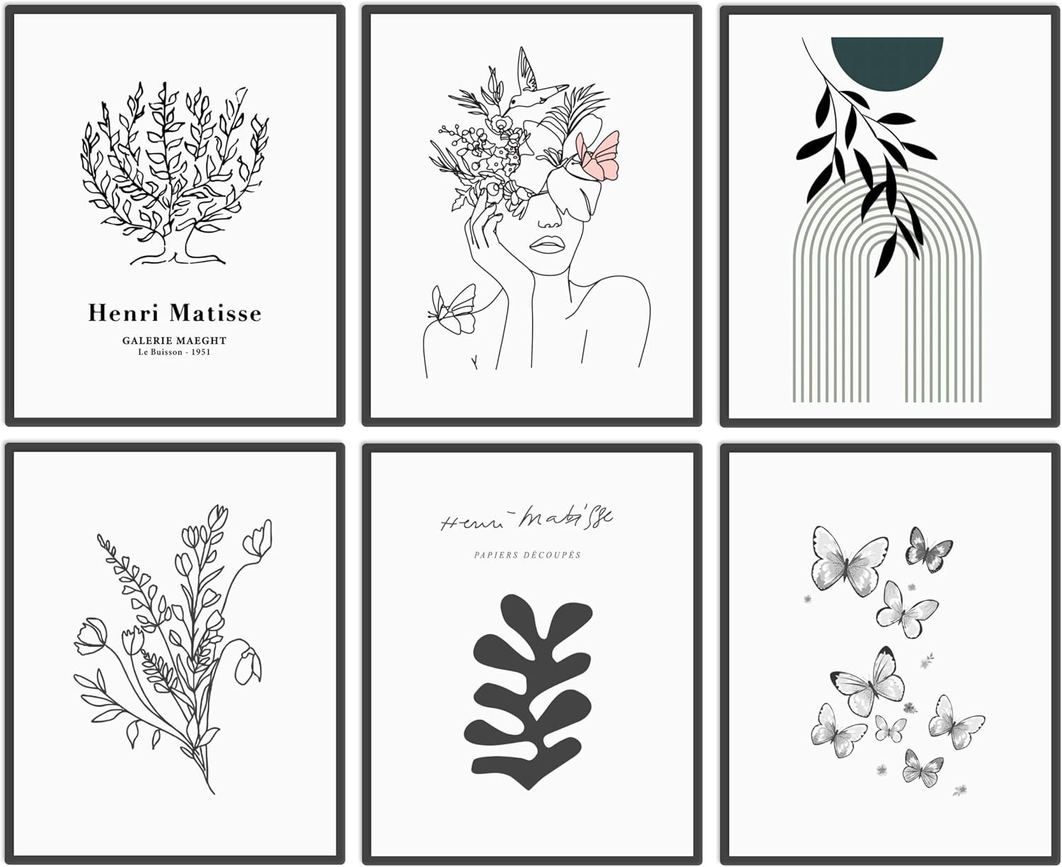 AIOAIFUT Boho Wall Art for Bedroom Decor, Minimalist Line Art Prints of Leaf Woman, Set of 6, 8”x10”, Unframed