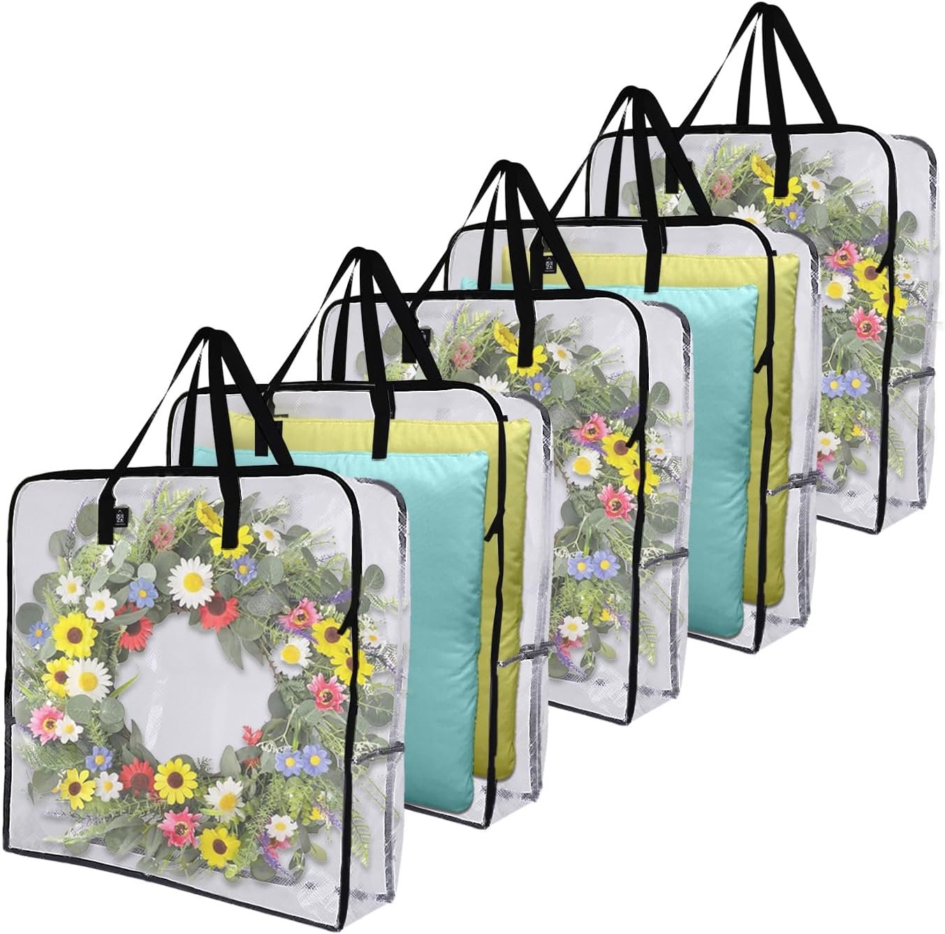 VENO 5 Pack Summer Wreath Storage Bag, Spring, Christmas Decoration Garland Container, 30 Inch Clear Door Wreath Organizers, Moving Boxes, Packing Supplies for College (Square – 5 Pack)