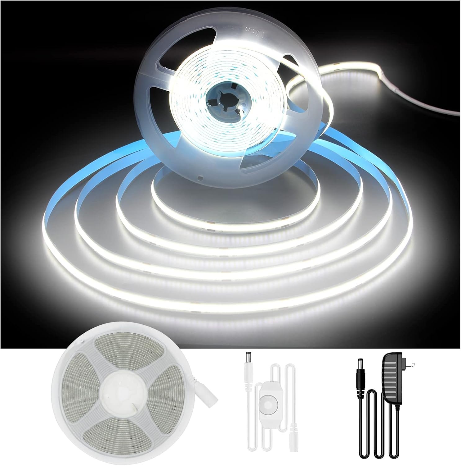 DAYBETTER COB LED Strip, 16.4 ft White LED Strip Lights, Dimmable LED Light Strip 6500K Bright Daylight White, 24V, 1600LEDs, 2835 Flexible LED Tape Light for TV, Bedroom, Kitchen Cabinet, Closet