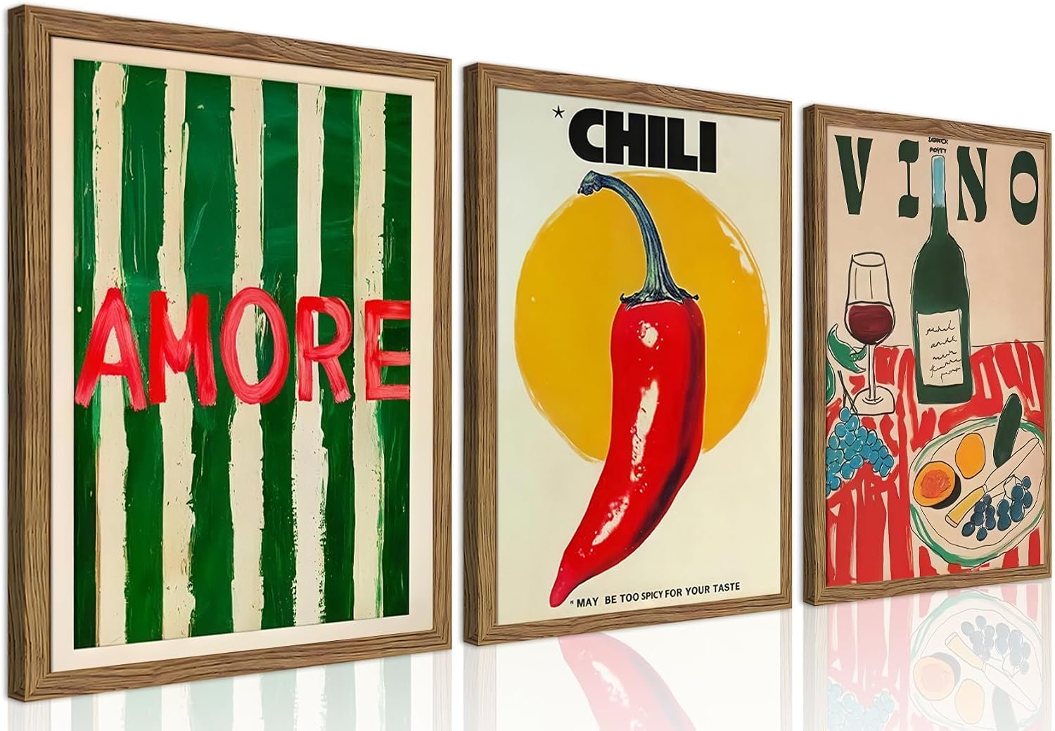 Framed Kitchen Wall Art Set of 3, Abstract Table Food Kitchen Wall Decor, Chilli Pictures Prints Artwork, Vintage Dining Room Canvas Painting, Modern Kitchen Home Decoration – 12×16 inch