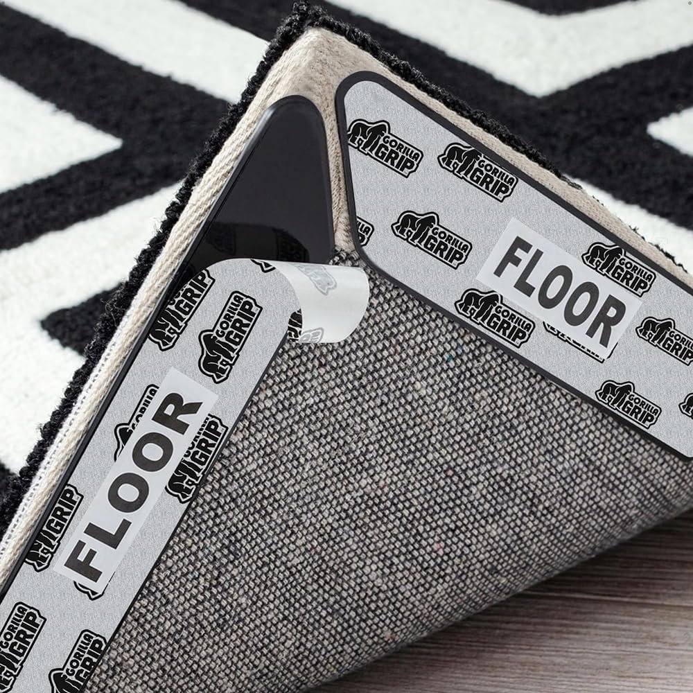 GORILLA GRIP® Rug Gripper Pads, Extra Long Reusable Double-Sided Adhesives Keep Area Rugs Corners Flat, Grips Hardwood, Tile and Laminate Floors, Renter Friendly, Holds Down Carpet in Place, 8 Pcs
