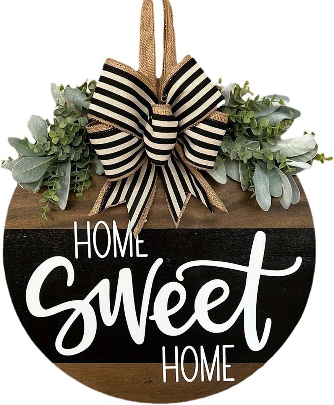 Welcome Front Door Wreath Porch Decor,12 inches,Rustic Round Wooden Home Sweet Home Outdoor Wall Hanging Sign for Home Outside Indoor
