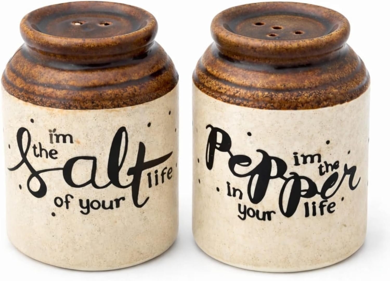 Ceramic Salt & Pepper Shaker Set – Vintage Stoneware Seasoning Jars with Easy Refill Bottom, Lead-Free, Durable Rustic Kitchen Tableware, Functional Dining Decor & Gift Set for Home