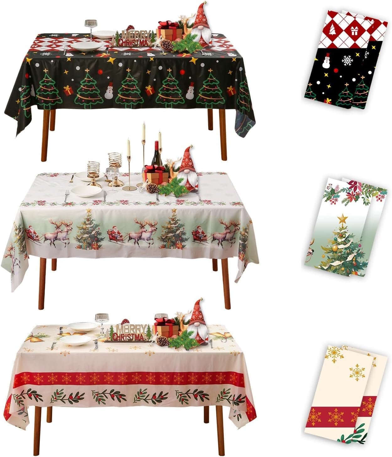 6 Pack Christmas Tablecloth 60″x86″Disposable Plastic Tablecloths for Rectangle Table,Christmas Table Cover Winter Holiday Party Decorations,Xmas Tablecloth Party Supplies for Dining/Picnic/Indoor