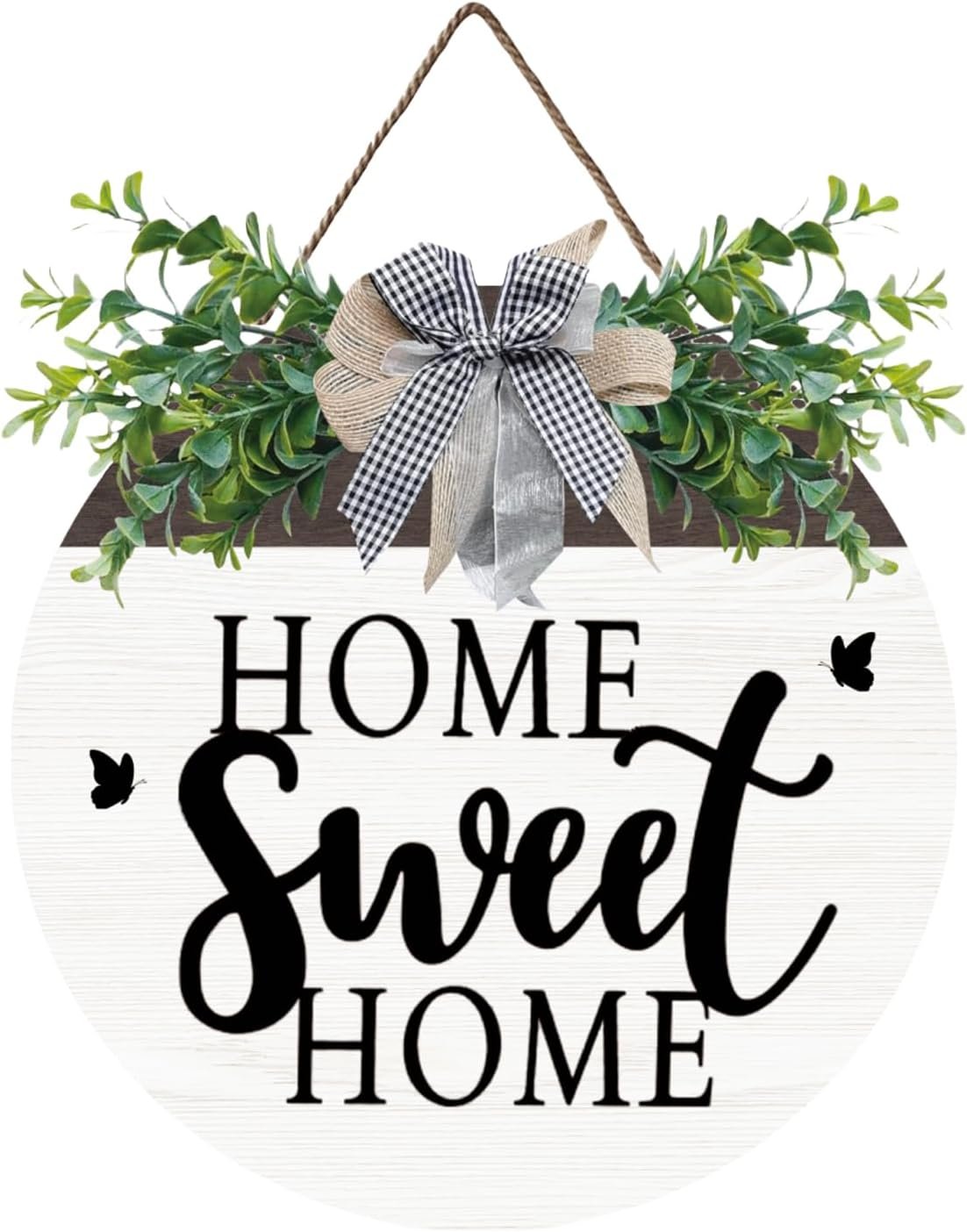 Wooden Welcome Sign For Front Door Home Sweet Home Decor Sign Hanging Home Porch Wall Decor Home Sweet Home Porch Wall Sign with Bow-knot Wreath Gift for Entryway Porch Front Door