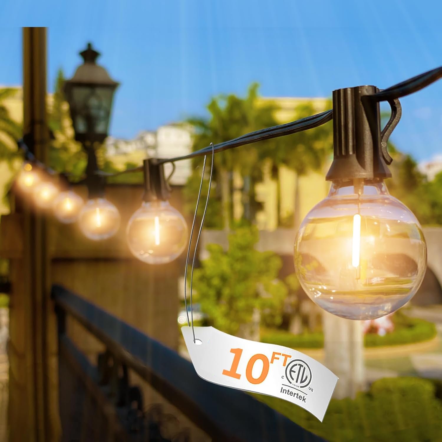 10FT Outdoor String Lights – LED Patio Lights Waterproof G40 Plastic Globe Bulbs, Connectable Shatterproof Hanging Outdoor Lights for Indoor Backyard Yard Gazebo Porch Party Decor
