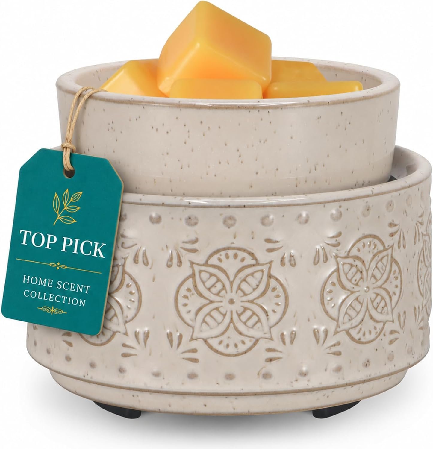 mocosa Ceramic Wax Melt Warmer, 3-in-1 Electric Wax Warmer for Scented Wax Melts, Flameless Candle Wax Burner for Home Fragrance, Bedroom Bathroom Office Decor, Gifts for Women Mom(Beige-Granular)