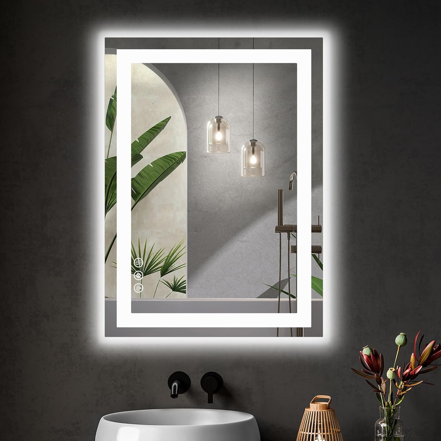 Sweetcrispy 24.1″x32.1″ Smart Anti-Fog LED Bathroom Mirror with Front Light & Backlit, 3 Color Temperatures, Dimmable, Memory Function, Rectangle Modern Vanity Mirror