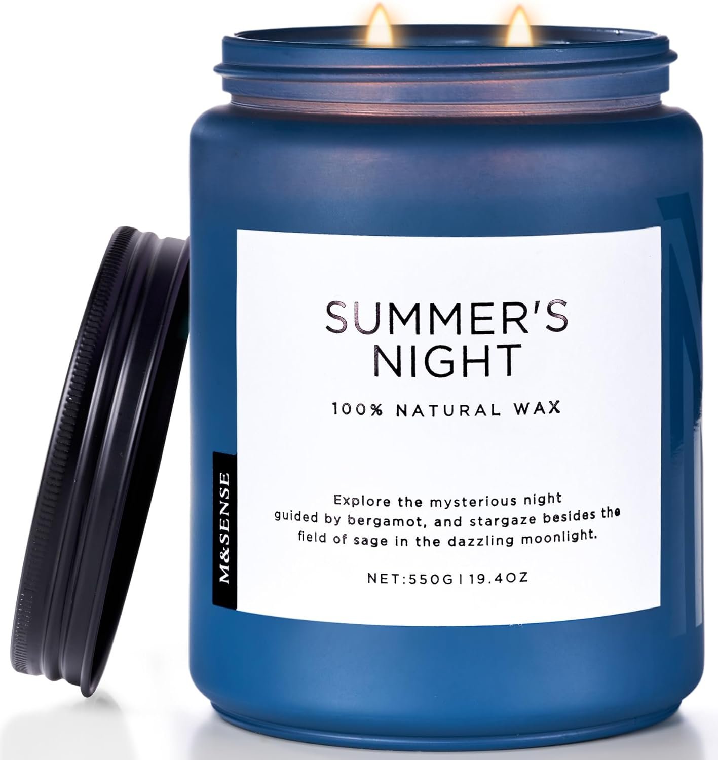 M&SENSE Summer’s Night Scented Candles for Home, 19.4oz Large Natural Organic Soy Candles, 110 Hours Long Lasting, Non Toxic Clean Burn, Strong Manly Romantic Scent for Bath Stress Relief Relaxation