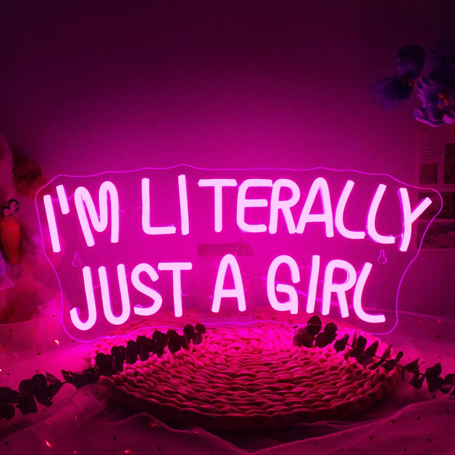 Lucunstar I’M Literally Just A Girl Neon Sign Pink Led Sign Led Neon Light for Wall Decor Light Up Sign for Bedroom Dimmable Switch USB Connectivity Neon Signs for Girlsroom Decor Party Light