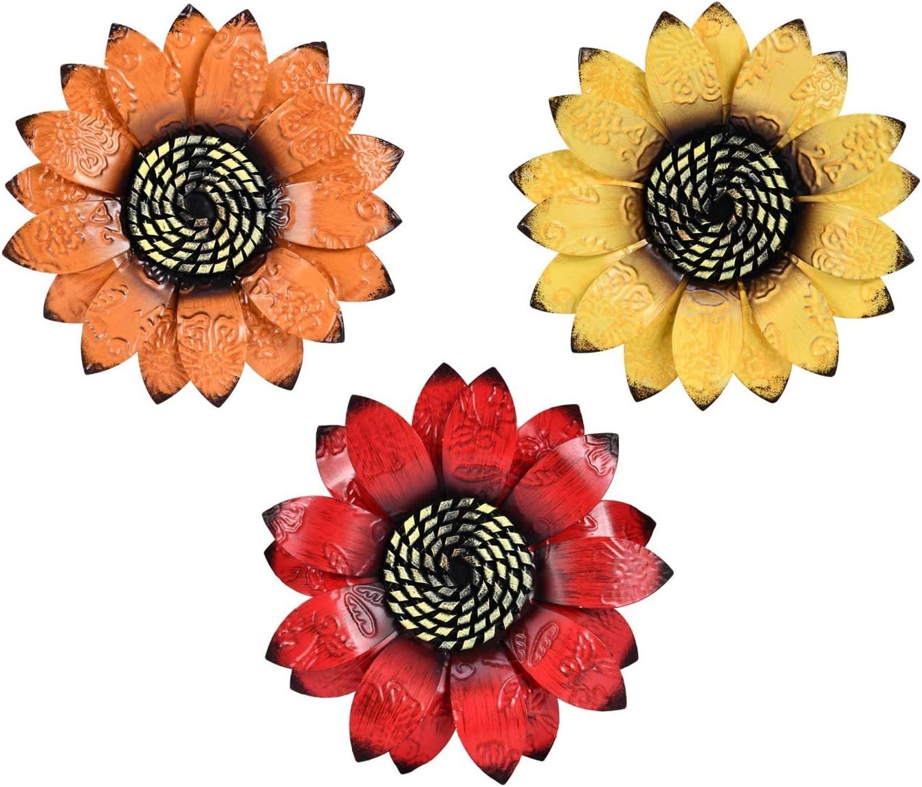 YEAHOME Sunflower Wall Decor – 9 inch Metal Flower Wall Art Decorations, Sunflower Yard Garden Decor Hanging for Kitchen, Bathroom, Bedroom, Set of 3 Handmade Gift for Home, Indoor or Outdoor