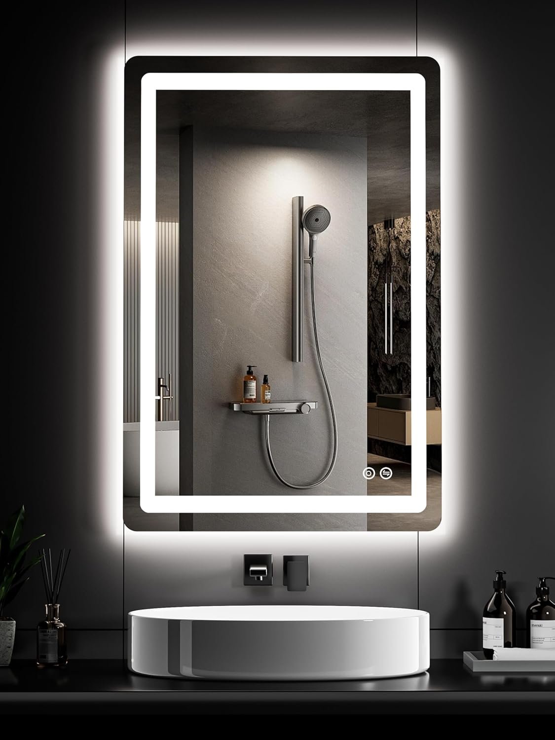 TRAHOME 36″x24″ LED Bathroom Vanity Mirror with Lights, Front and Backlit Wall Mirror, Anti Fog, Dimmable 3 Color Lighting, Memory Function, Shatterproof Glass, Plug in or Hardwired