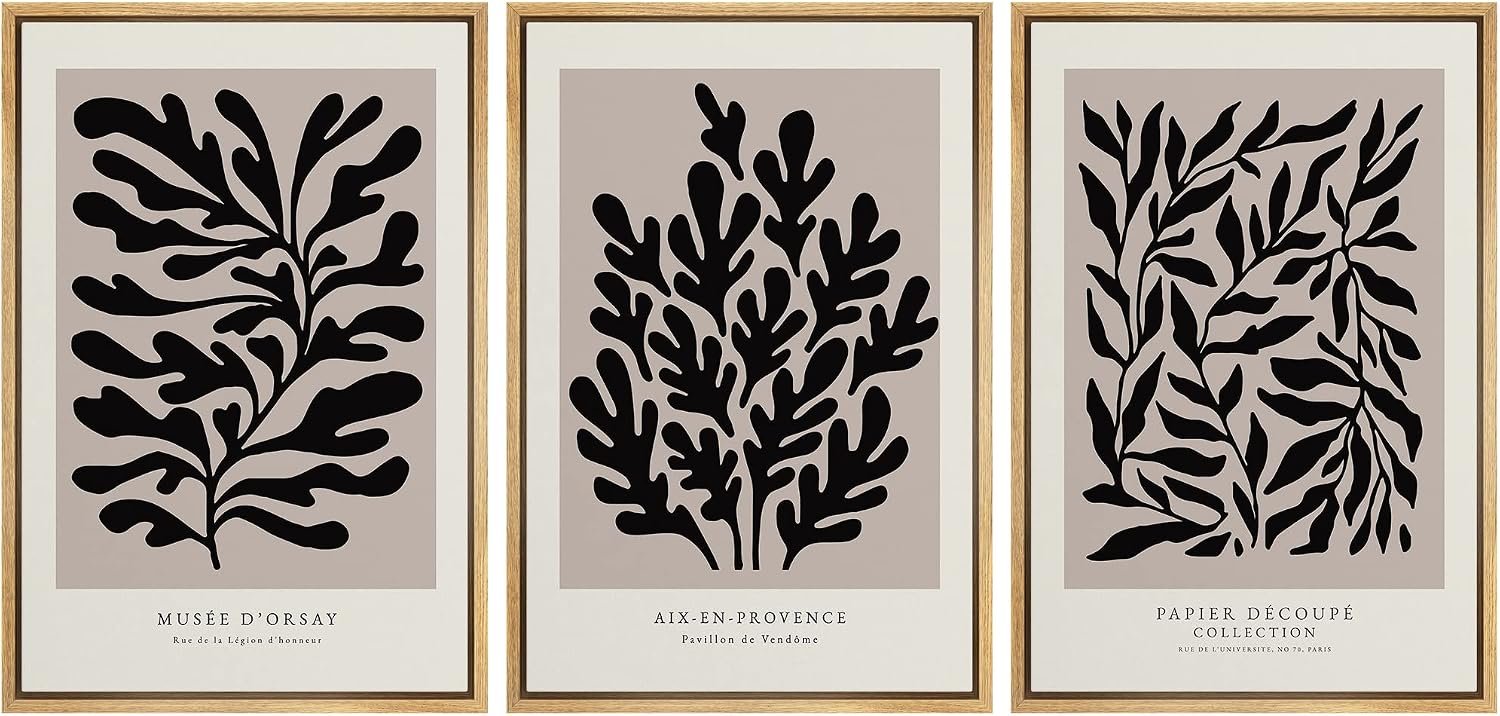 SIGNLEADER Framed Canvas Print Wall Art Set French Retro Art Deco Flower Plants Nature Wilderness Illustrations Modern Art Minimalism Decorative for Living Room, Bedroom, Office – 16″x24″x3 NATURAL