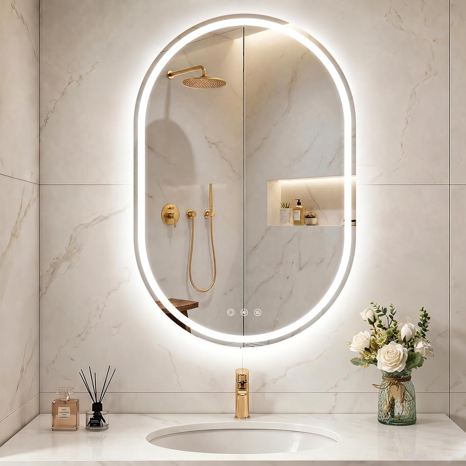 LED Mirror for Bathroom 24 x 36 Inch, Oval LED Bathroom Vanity Mirror with Lights, Anti-Fog, Dimmable, 3 Colors