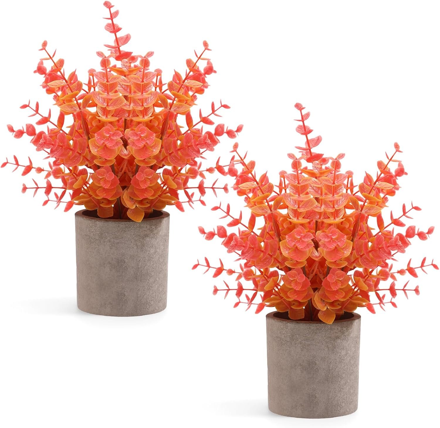 Coferset 2 Pack Fall Small Fake Plants Eucalyptus Potted Artificial Plants Fall Decorations for Home Shelf Office Bathroom Desk Farmhouse Room Coffee Table Decor Fall Decor (Fall Orange)