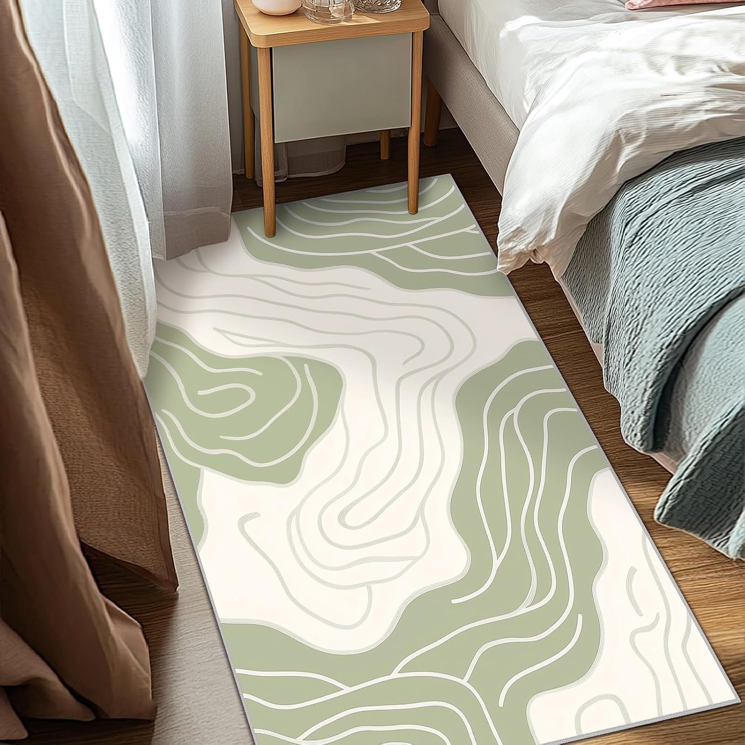 Beige and Green Living Room Rug 3×5 Abstract Neutral Area Rugs, Machine Washable Minimalist Rug for Bedroom, Modern Low Pile Soft Large Carpet for Dining Room Office Non Slip(Beige and Green)