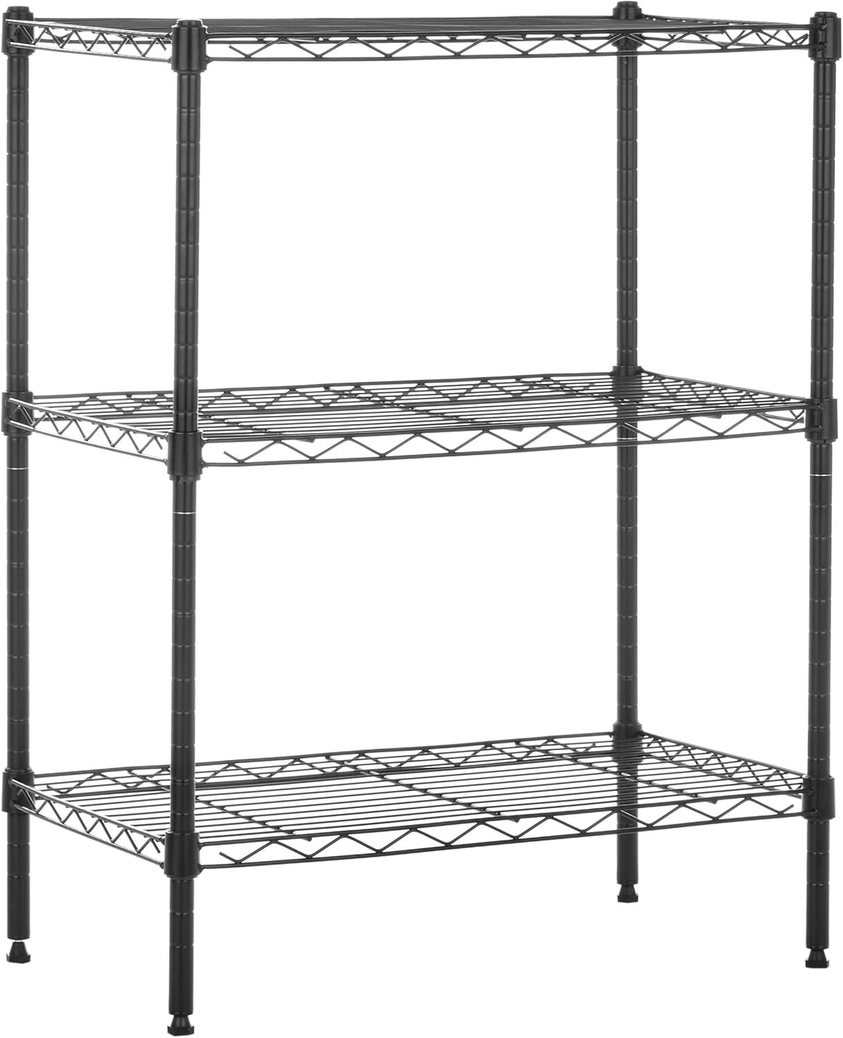 Amazon Basics 3-Shelf Adjustable Heavy Duty Steel Wire Rack Storage Shelving Organizer with Storage Space, Versatility and Ease of Use for Kitchen, Garage, 23.2″ L x 13.4″ W x 30″ H, Black