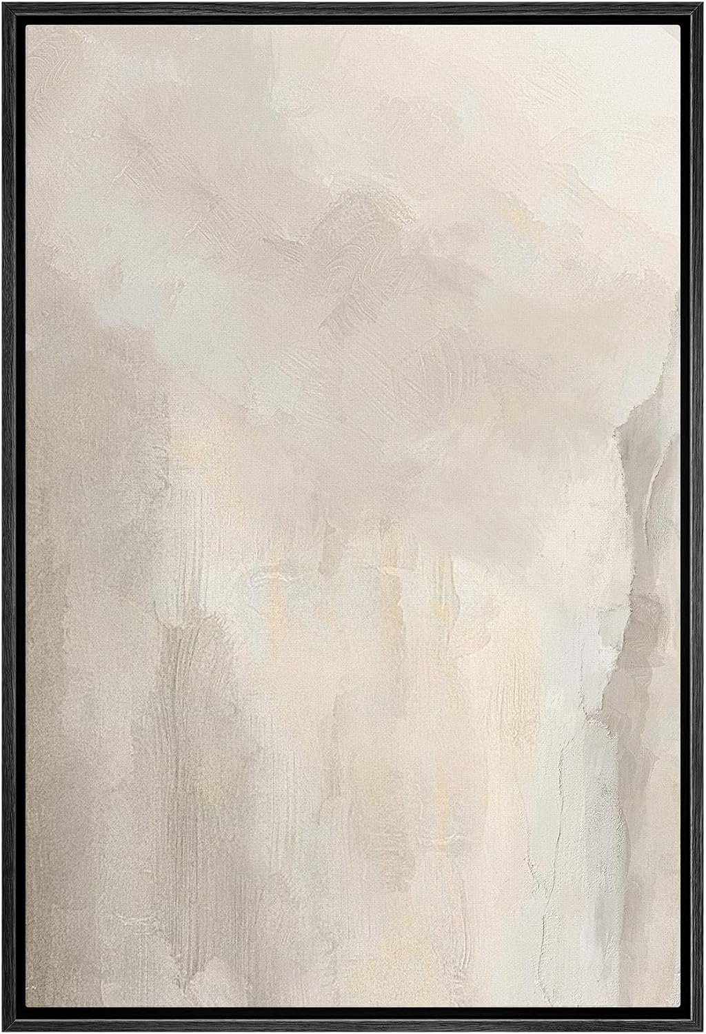 SIGNWIN Framed Canvas Print Wall Art Minimal White Paint Brush Strokes Abstract Shapes Illustrations Modern Art Decorative Boho Relax/Zen Nordic for Living Room, Bedroom, Office – 24″x36″ Black