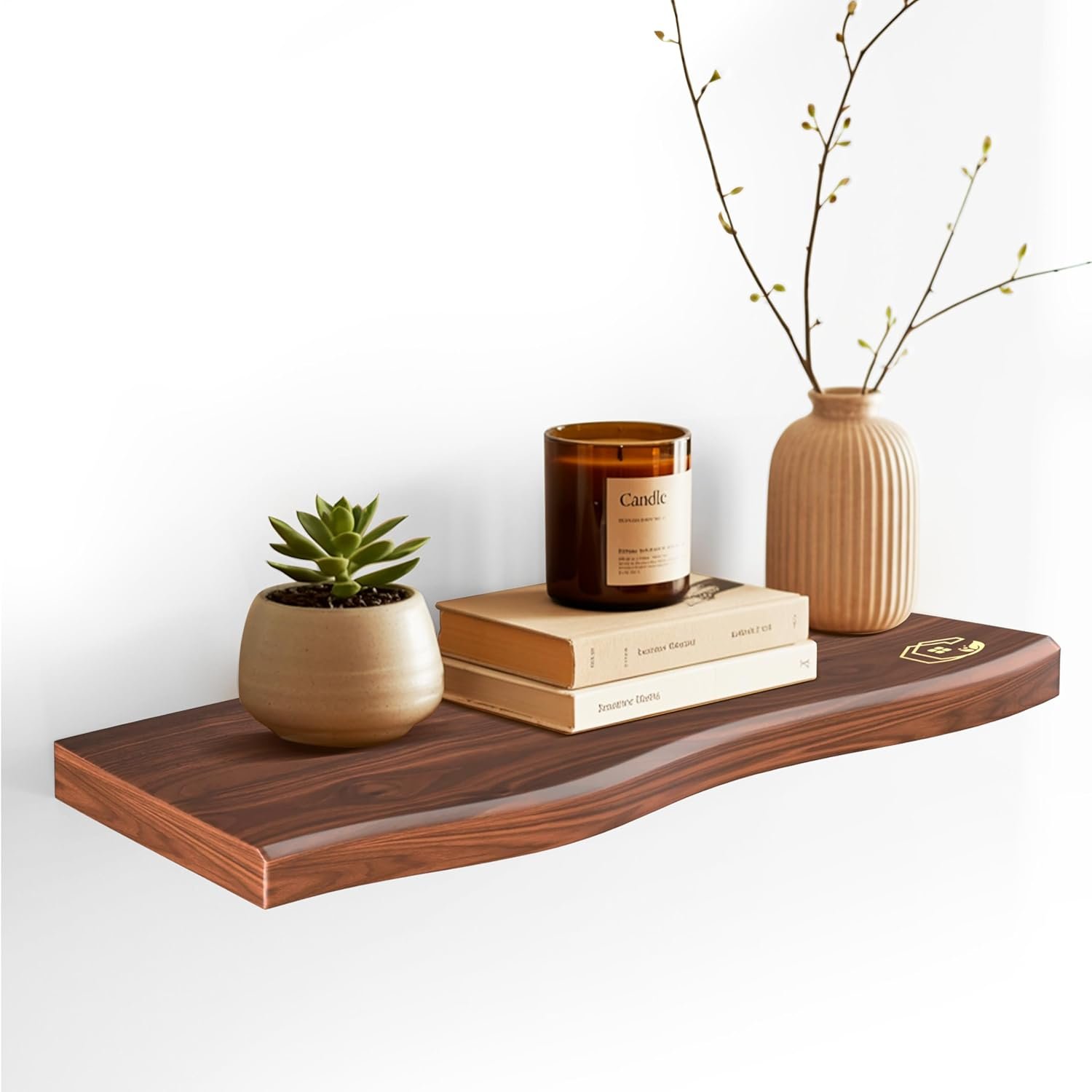 Live Edge Floating Wall Shelf – Solid Wood for Farmhouse, Modern, or Rustic Home Decor – with Natural Grain 18″