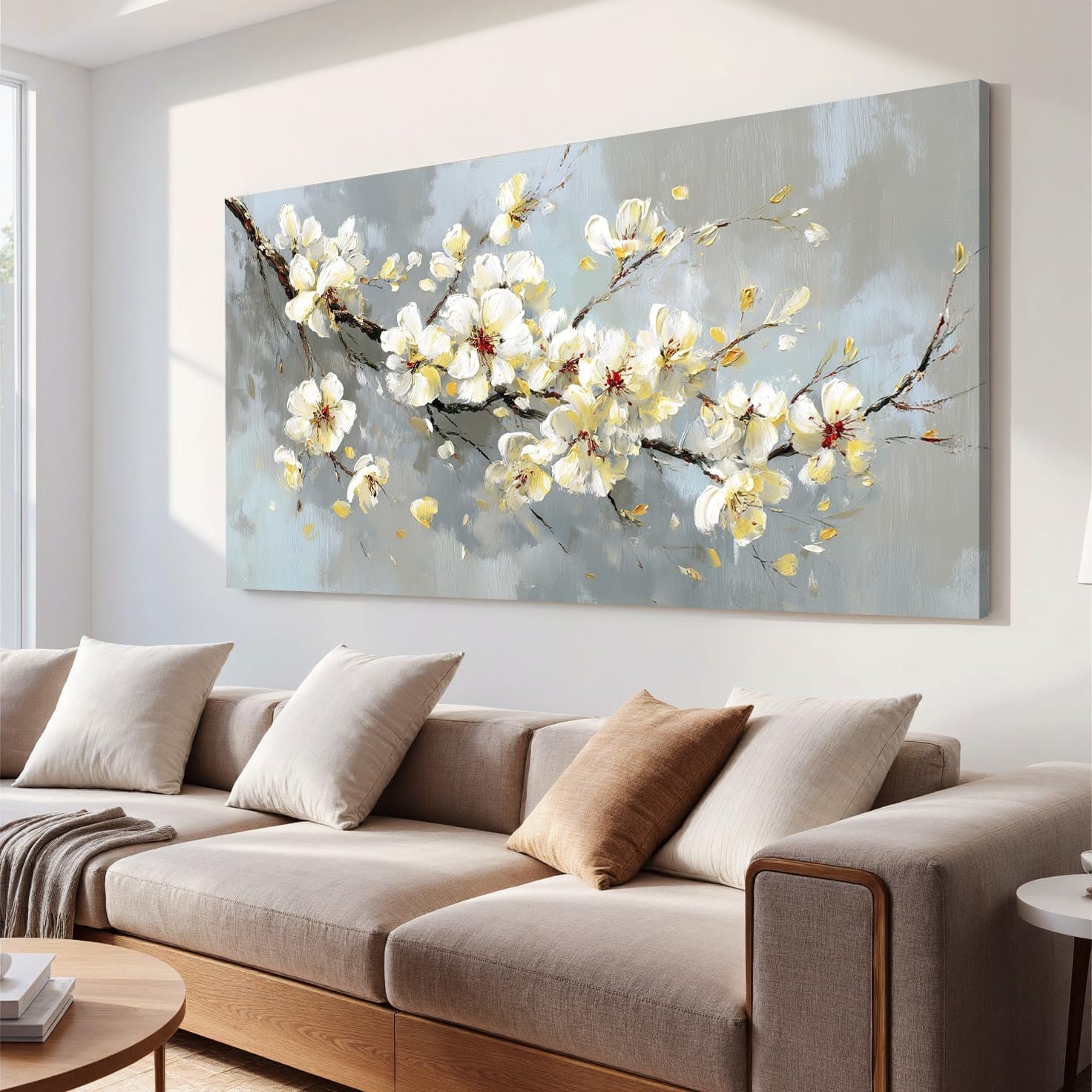 YISXINOAG Modern Wall Decor Canvas Art Wall Decor Flower Wall Decor Canvas Prints Beige Flower Decor Nature Landscape Pictures for Bathroom,Dining Room Modern Floral Painting Size 20″X40″
