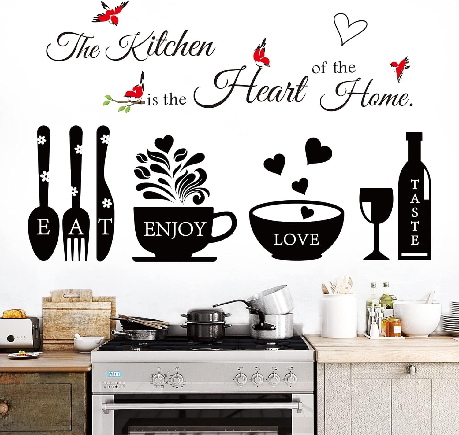 Kitchen Wall Stickers Decor Kitchen The Heart of The Home Decals | Kitchen Wall Decor Quotes Sign, Utensil Art Decorations For Home Dining Room Coffee Shop