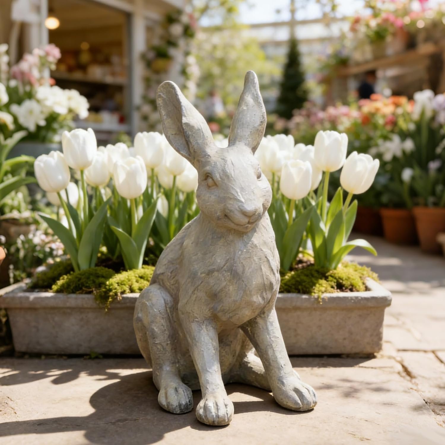 DiliComing Grey Resin Rabbit Garden Statue – 12 Inch Large Garden Statues for Home Yard Decor Garden Statues for Outside Balcony Bunny Decor for Garden Gifts