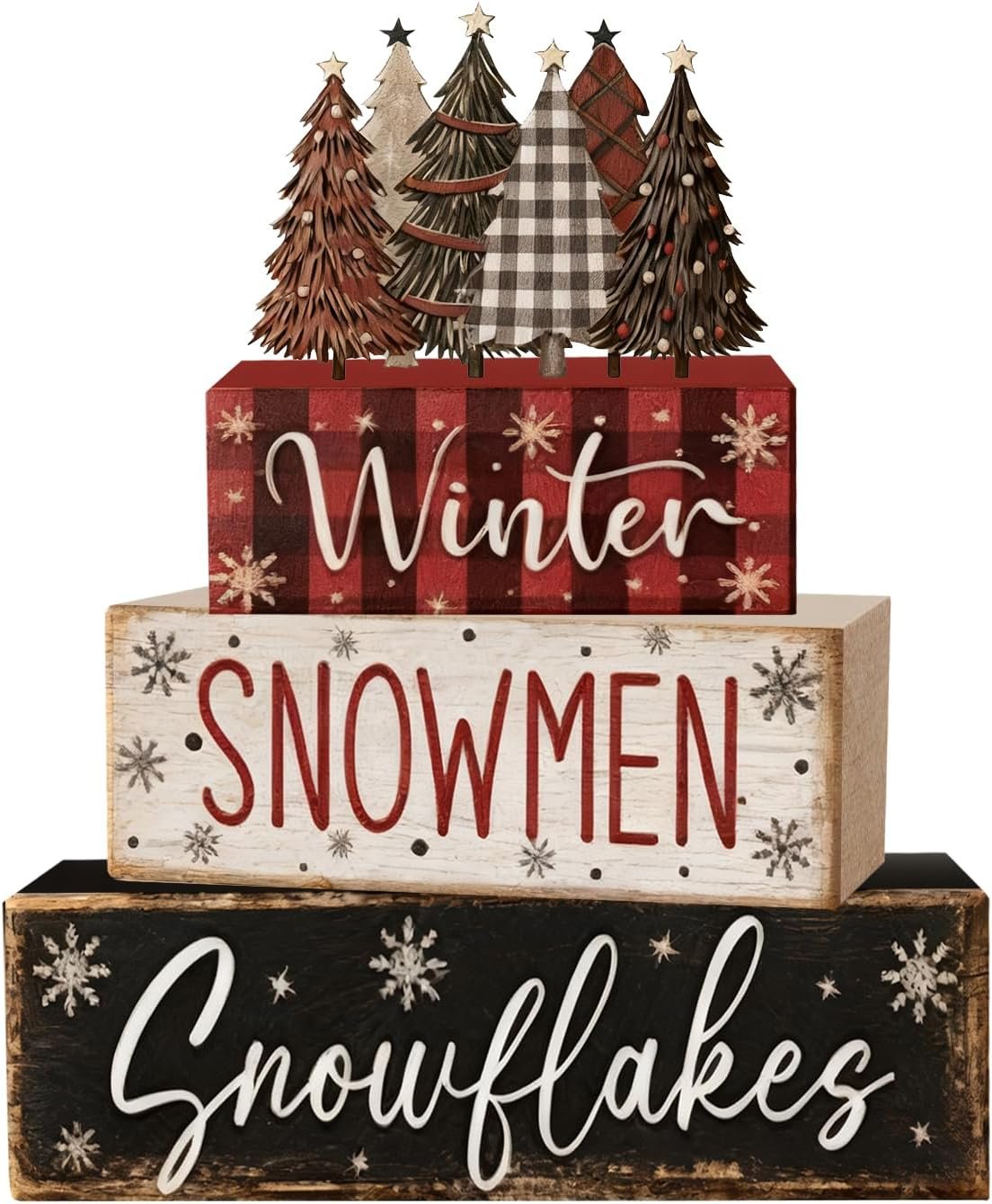 4 Pcs Christmas Decorations Indoor – Wooden Christmas Tree Table Decoration for Home – Holiday Centerpiece For Table – Winter Tiered Tray Decor Rustic Farmhouse Xmas Gift for Home Kitchen Mantel